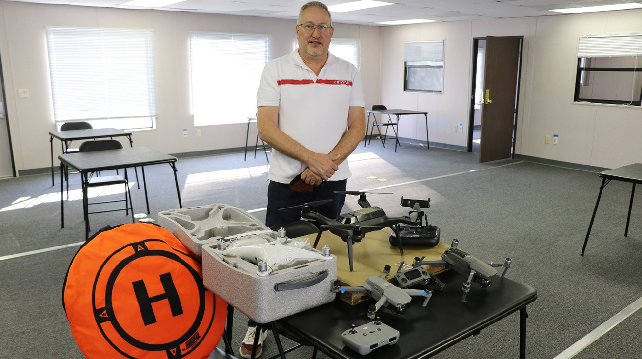 Mike Madlener with NNSS UAS equipment that will be tested at Port Gaston.