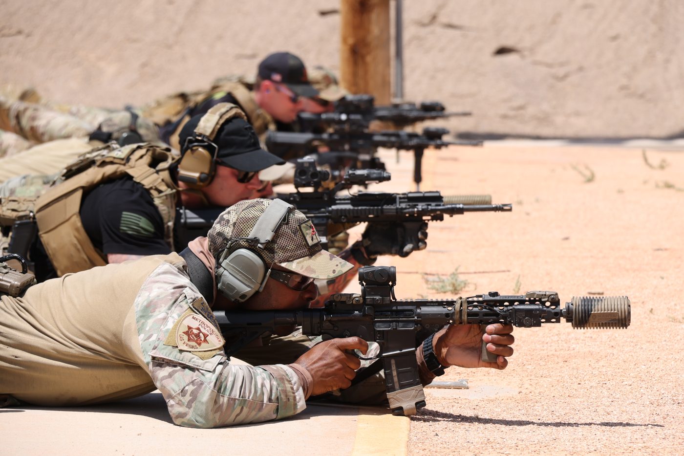 Protective Force team members complete a shooting exercise on the firing range.