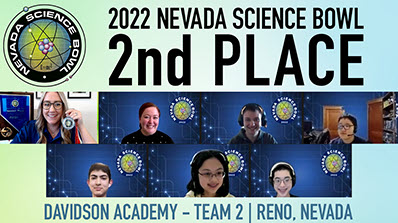 screenshot of virtual Nevada Science Bowl 2nd place team from Davidson Acadmey with Science Bowl logo