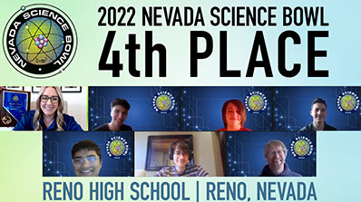 screenshot of virtual Nevada Science Bowl 4th place team from Reno High School with Science Bowl logo