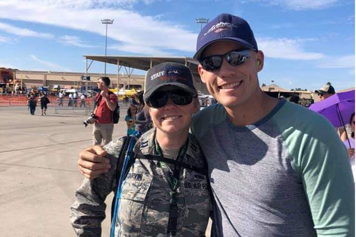 Hilary Tarvin (left) with her husband at Nellis Air Force Base’s 2019 Aviation Nation air show.