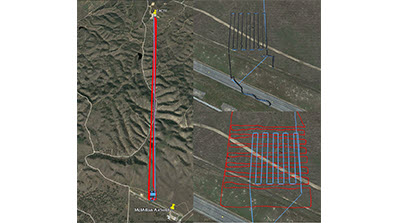 flight patterns shown with red and blue lines from small unmanned aerial system demonstration