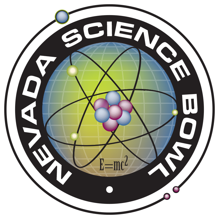 Nevada Science Bowl logo, a circle with atom in the center with green and blue background