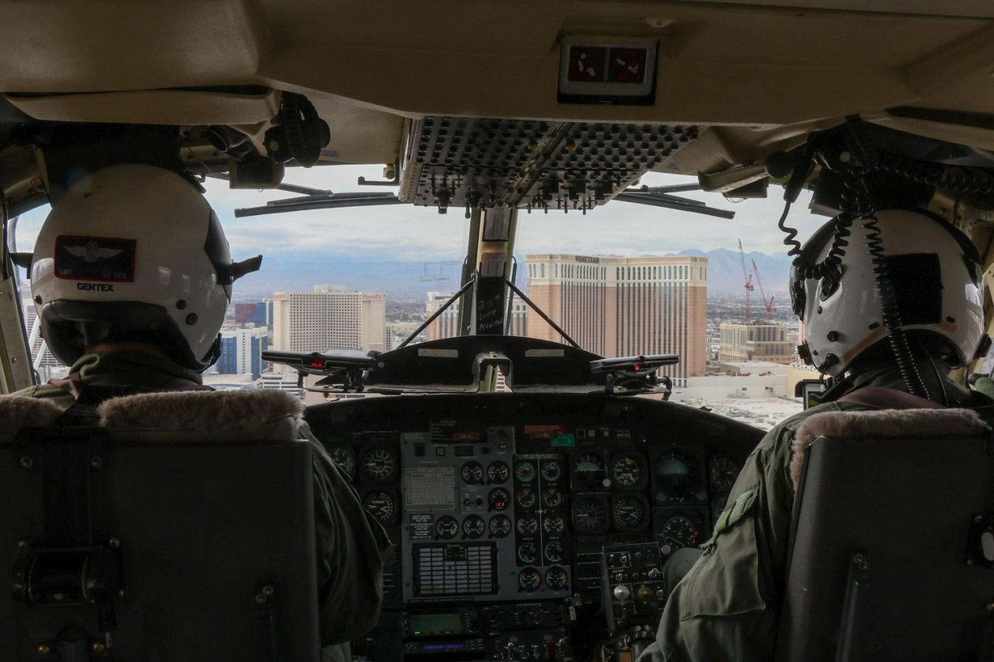 Two RSL pilots conduct a flight over the Las Vegas Strip in southern Nevada.