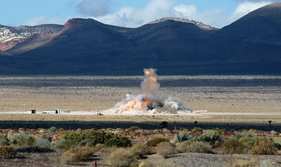 An experiment in execution at the BEEF testing facility on the NNSS grounds.