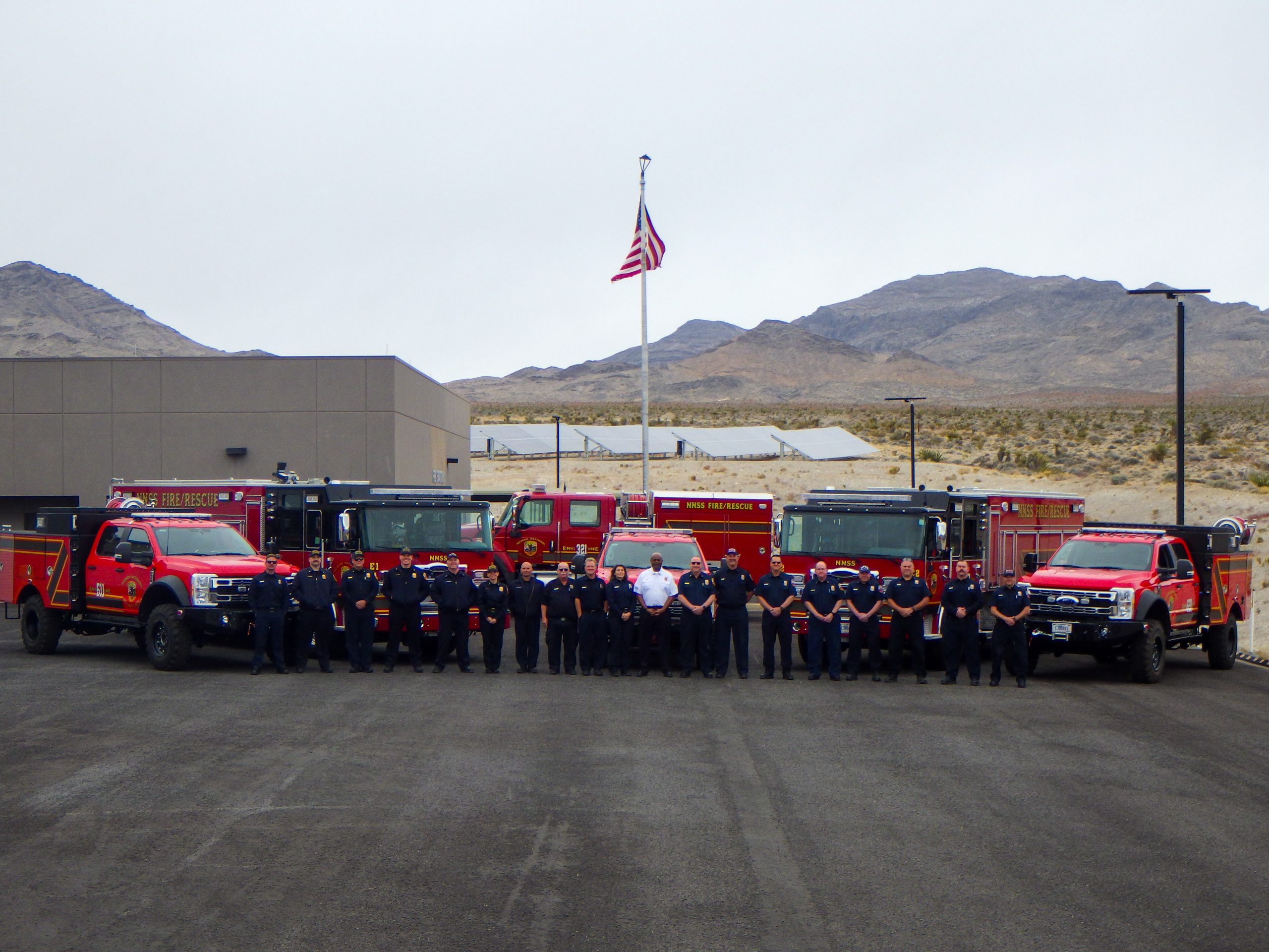 NNSS Fire & Rescue personnel with the new Type 1, 3 and 6 fleet.