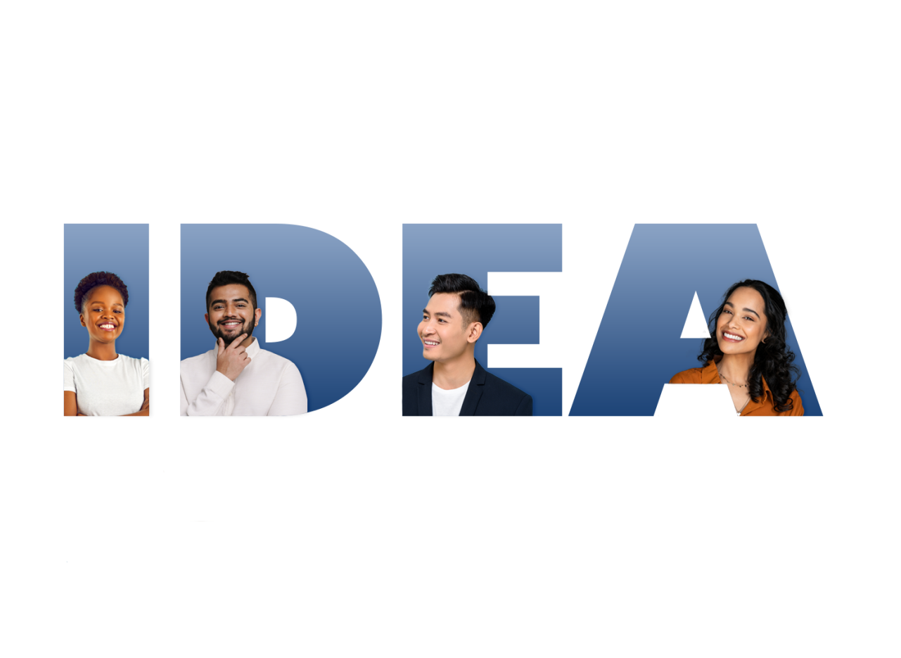 "IDEA" text with people in each letter