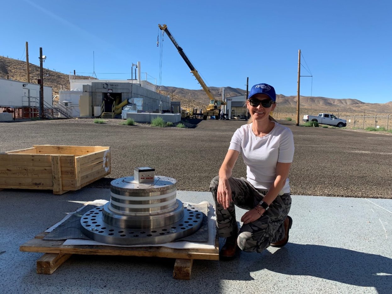 Dr. Guckes with equipment at the NNSS.