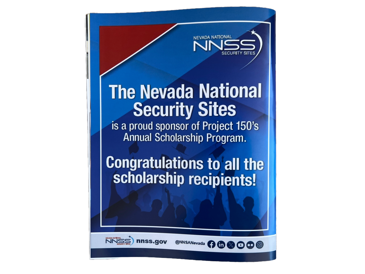 A page from an event program congratulates scholarship recipients and shows NNSS logo and media branding.